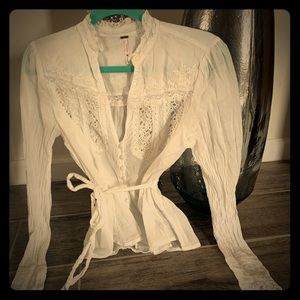 FREE PEOPLE Crochet/Lace Cotton Blouse Shirt